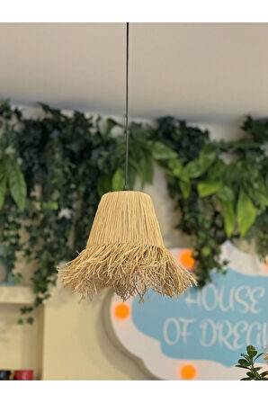 Hydra Rafya Hasır El Yapımı Bohem Tasarım Orta Boy Sarkıt Avize (1 ADET)