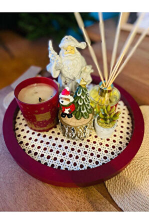 Rattan Hazeran Yuvarlak Tepsi Bordo (%100 Doğal Hazeran)