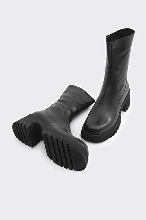 Klasik Hakiki Deri Topuklu Kadın Çizme