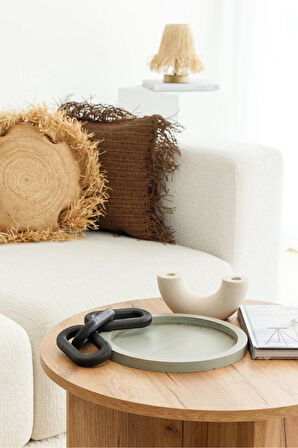 Ihlamur Rengi YUvarlak Sunum Dekorasyon Düzenleyici Ahşap Tepsi