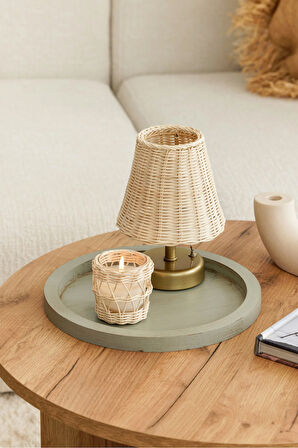 Ihlamur Rengi YUvarlak Sunum Dekorasyon Düzenleyici Ahşap Tepsi