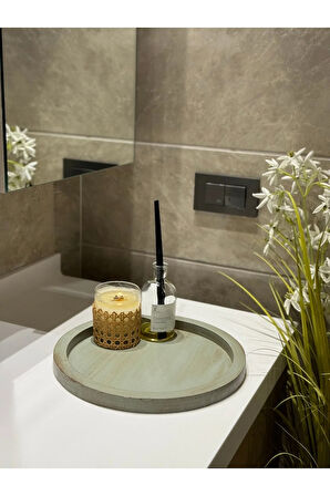 Ihlamur Rengi YUvarlak Sunum Dekorasyon Düzenleyici Ahşap Tepsi