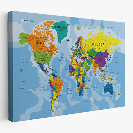 Harita Sepeti Detaylı Dünya Haritası Kanvas Tablo 1019