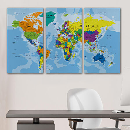 Harita Sepeti Detaylı Dünya Haritası Kanvas Tablo 1019