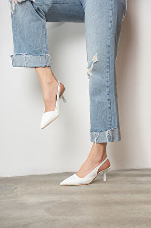 Günlük Kadın Sivri Burun Düz Desensiz İnce Arkası Açık Topuklu Zara Model Abiye Ayakkabı 101A