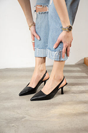 Günlük Kadın Sivri Burun Düz Desensiz İnce Arkası Açık Topuklu Zara Model Abiye Ayakkabı 101A