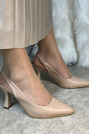 Günlük Kadın Sivri Burun Saten Kumaş Düz Desensiz İnce Arkası Açık Topuklu Model Abiye Ayakkabı 101b