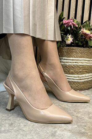 Günlük Kadın Sivri Burun Saten Kumaş Düz Desensiz İnce Arkası Açık Topuklu Model Abiye Ayakkabı 101b