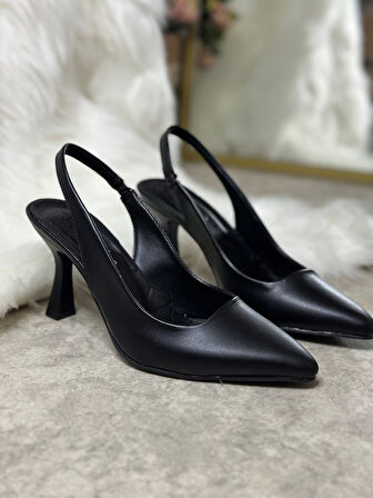 Günlük Kadın Sivri Burun Saten Kumaş Düz Desensiz İnce Arkası Açık Topuklu Model Abiye Ayakkabı 101b