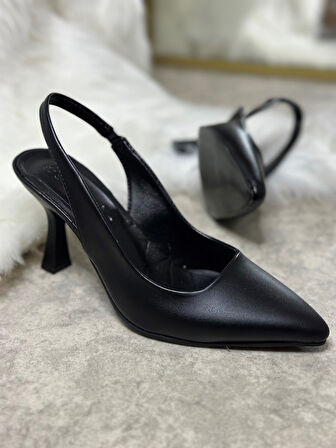 Günlük Kadın Sivri Burun Saten Kumaş Düz Desensiz İnce Arkası Açık Topuklu Model Abiye Ayakkabı 101b