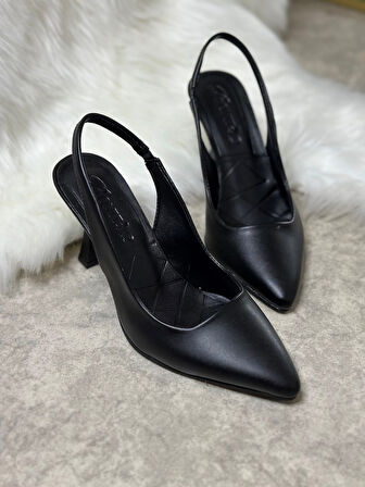 Günlük Kadın Sivri Burun Saten Kumaş Düz Desensiz İnce Arkası Açık Topuklu Model Abiye Ayakkabı 101b