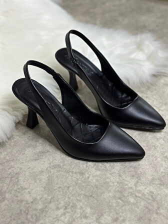 Günlük Kadın Sivri Burun Saten Kumaş Düz Desensiz İnce Arkası Açık Topuklu Model Abiye Ayakkabı 101b