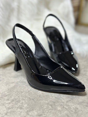 Günlük Kadın Sivri Burun Saten Kumaş Düz Desensiz İnce Arkası Açık Topuklu Model Abiye Ayakkabı 101b
