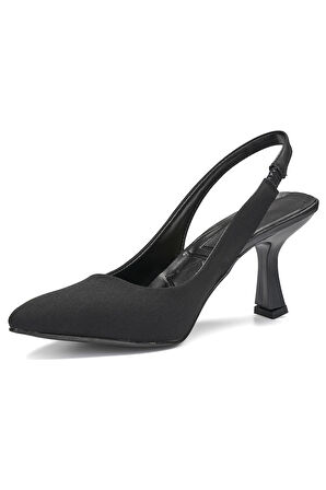 Günlük Kadın Sivri Burun Saten Kumaş Düz Desensiz İnce Arkası Açık Topuklu Model Abiye Ayakkabı 101b