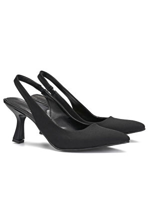 Günlük Kadın Sivri Burun Saten Kumaş Düz Desensiz İnce Arkası Açık Topuklu Model Abiye Ayakkabı 101b