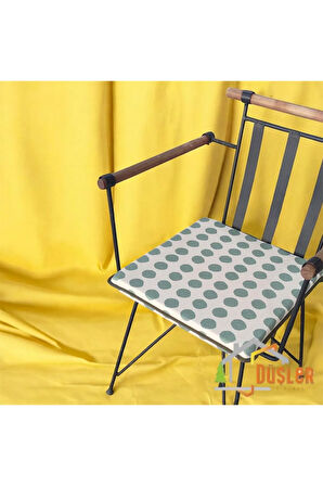 40x40 Yeşil Puantiyeli Krem Su ve Leke İtici Fermuarlı Bağcıklı Yeşil Biyeli Sandalye Minderi 4 cm