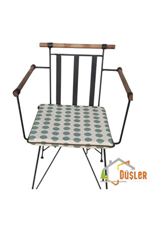 40x40 Yeşil Puantiyeli Krem Su ve Leke İtici Fermuarlı Bağcıklı Yeşil Biyeli Sandalye Minderi 4 cm