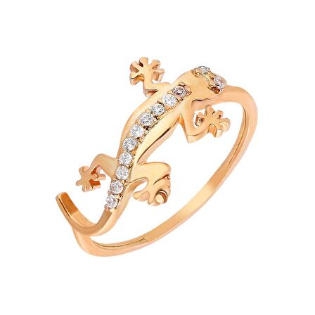 Zirkon Taşlı Kertenkele Tasarım Rose Renk 925 Ayar Gümüş Kadın Yüzük