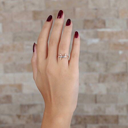 Zirkon Taşlı Kertenkele Tasarım Rose Renk 925 Ayar Gümüş Kadın Yüzük