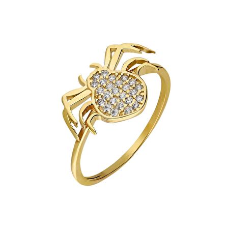 Zirkon Taşlı Spider Tasarım Gold Renk 925 Ayar Gümüş Bayan Yüzük