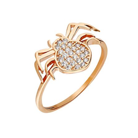 Zirkon Taşlı Spider Tasarım Rose Renk 925 Ayar Gümüş Kadın Yüzük