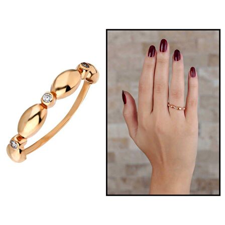 Zirkon Taşlı Sıralı Arpa Tasarım Rose Renk 925 Ayar Gümüş Kadın Yüzük