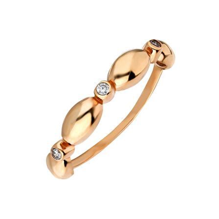 Zirkon Taşlı Sıralı Arpa Tasarım Rose Renk 925 Ayar Gümüş Kadın Yüzük