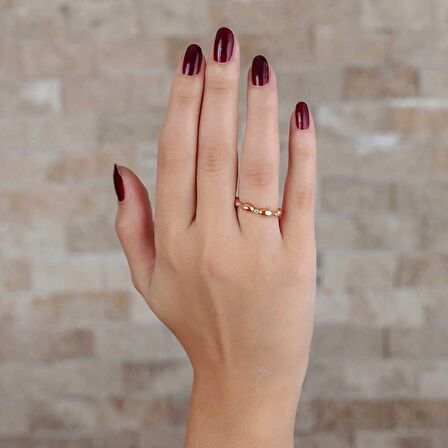 Zirkon Taşlı Sıralı Arpa Tasarım Rose Renk 925 Ayar Gümüş Kadın Yüzük