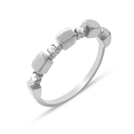 Zirkon Taşlı Sıralı Küp Tasarım 925 Ayar Gümüş Kadın Yüzük