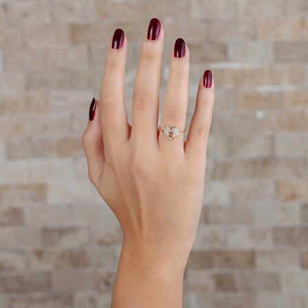 Zirkon Taşlı Kalbimin Kilidi Tasarım Gold Renk 925 Ayar Gümüş Kadın Yüzük