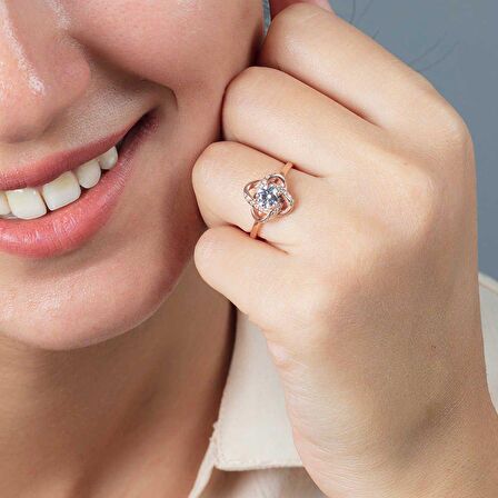 Zirkon Tektaşlı Samanyolu Tasarım Rose Renk 925 Ayar Gümüş Kadın Yüzük