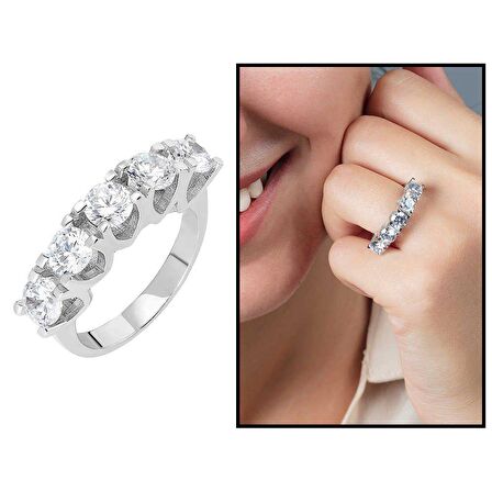 Starlight Diamond Pırlanta Montür "U" Tasarım 925 Ayar Gümüş Bayan Beştaş Yüzük