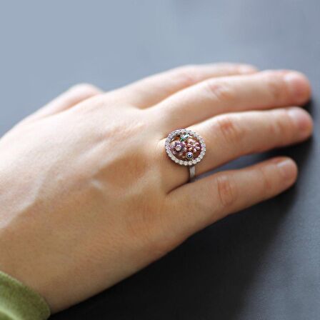 Zirkon Taşlı Çiçek Bahçesi Tasarım 925 Ayar Gümüş Kadın Yüzük