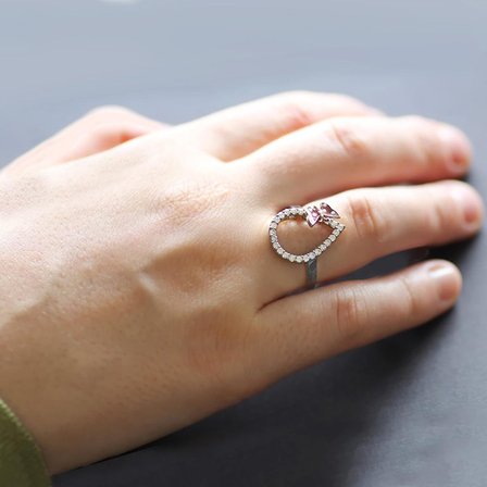 Zirkon Taşlı Pembe Mineli Damla Model Kelebek Tasarım 925 Ayar Gümüş Kadın Yüzük