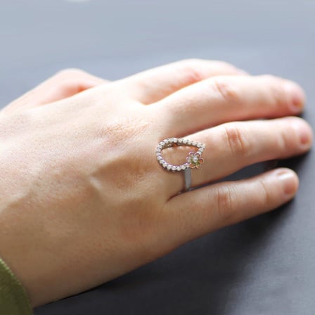 Zirkon Taşlı Damla Model Sarı Mineli Çiçek Tasarım Gold 925 Ayar Gümüş Kadın Yüzük