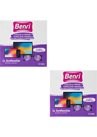 Benri Gözlük & Ekran Temizleme Mendili 52'li x 2 Adet