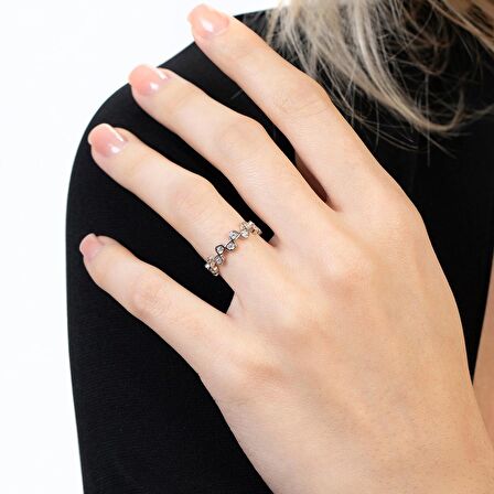 Zirkon Taşlı Taç Tasarım Silver Renk Free Size 925 Ayar Gümüş Kadın Yüzük