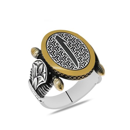 Oval Otantik Tasarım "Elif" Motifli 925 Ayar Gümüş Erkek Yüzük