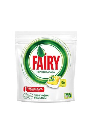 Fairy Hepsi Bir Arada Limon Kokulu 36 Yıkama Tablet Bulaşık Makinesi Deterjanı 36 Adet 