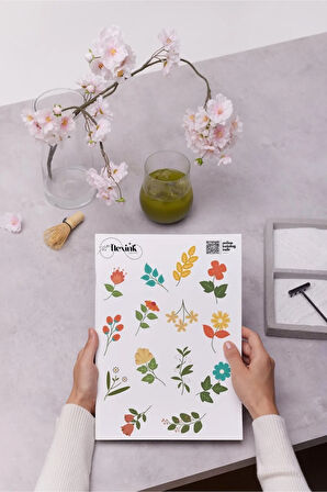 Renkli Çiçekler Temalı Parlak Sticker Seti Scrapbook Ajanda Journal Bullet Planner Telefon