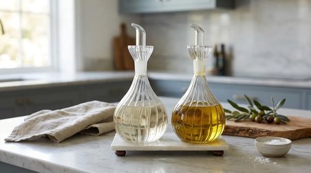 2 Adet 900 ml Borosilikat Tombul Çizgili Cam Yağdanlık ve Mermer Stantlı – Yağlık Sirkelik Seti