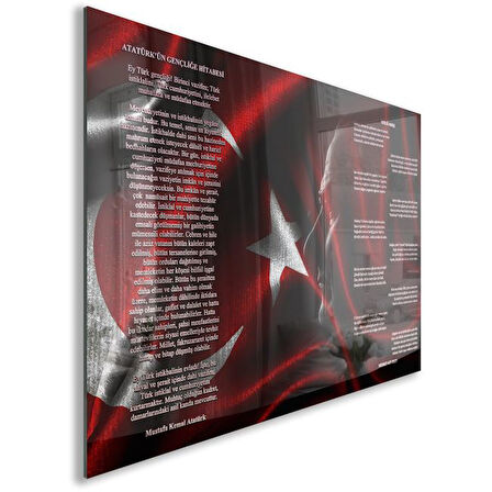 Atatürk Gençliğe Hitabe Cam Tablo - Yatay Motif 01-03