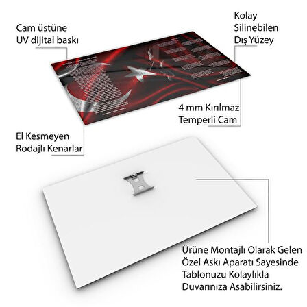 Atatürk Gençliğe Hitabe Cam Tablo - Yatay Motif 01-03