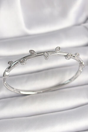 Pirinç Gümüş Renk Damla Zirkon Taşlı Kadın Kelepçe