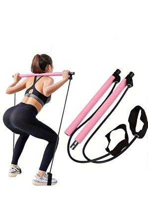 Direnç Lastiği Barlı Direnç Bandı 92cm Yoga Pilates Barı Pembe