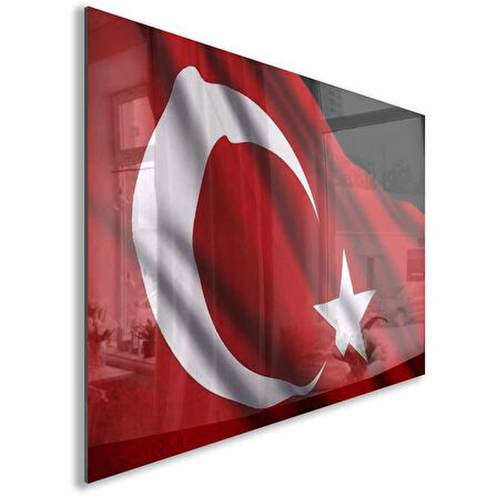 Türk Bayrağı Cam Tablo - Dikey Motif 01-004