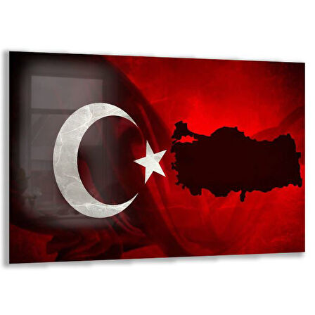 Türk Bayrağı Cam Tablo - Dikey Motif 01-005