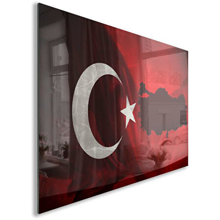 Türk Bayrağı Cam Tablo - Dikey Motif 01-005