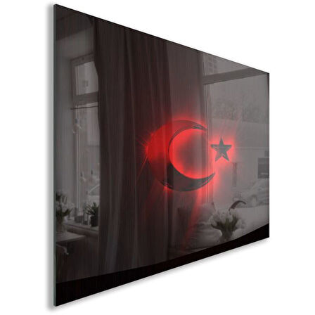 Türk Bayrağı Cam Tablo - Dikey Motif 01-008