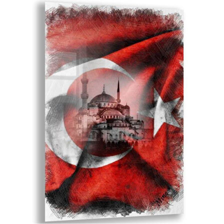 Türk Bayrağı Cam Tablo - Yatay Motif 01-012